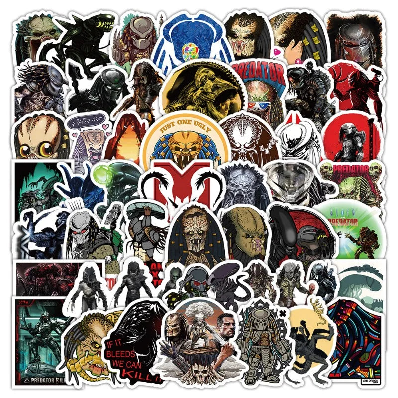 50pcs Predator Stickers for Laptop, Phone, Car, Scooter, Water Bottle, Suitcase, Refrigerator