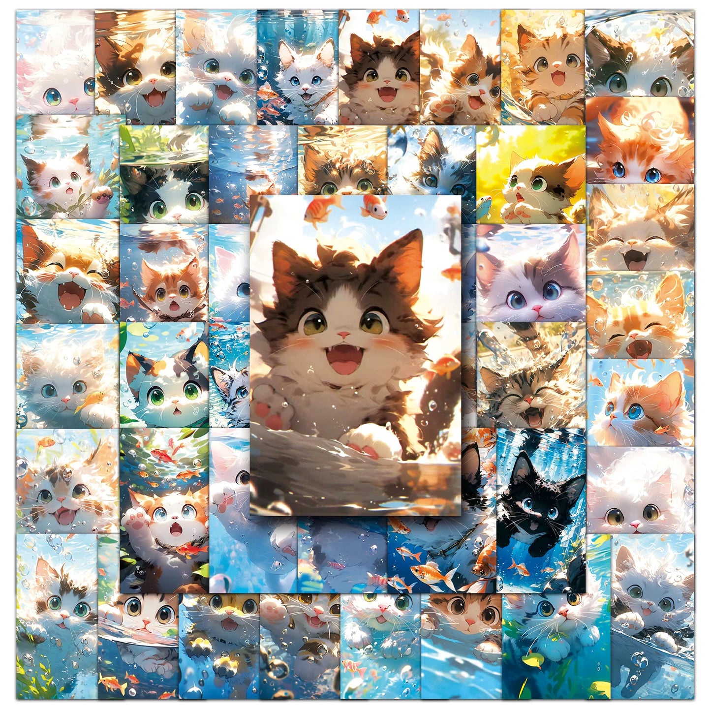 50Pcs Cute Cat Waterproof Vinyl Stickers for Skateboard Snowboard