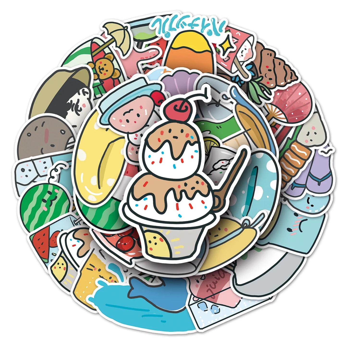 50Pcs Cute Cartoon Waterproof Vinyl Stickers for Skateboard Snowboard Decals