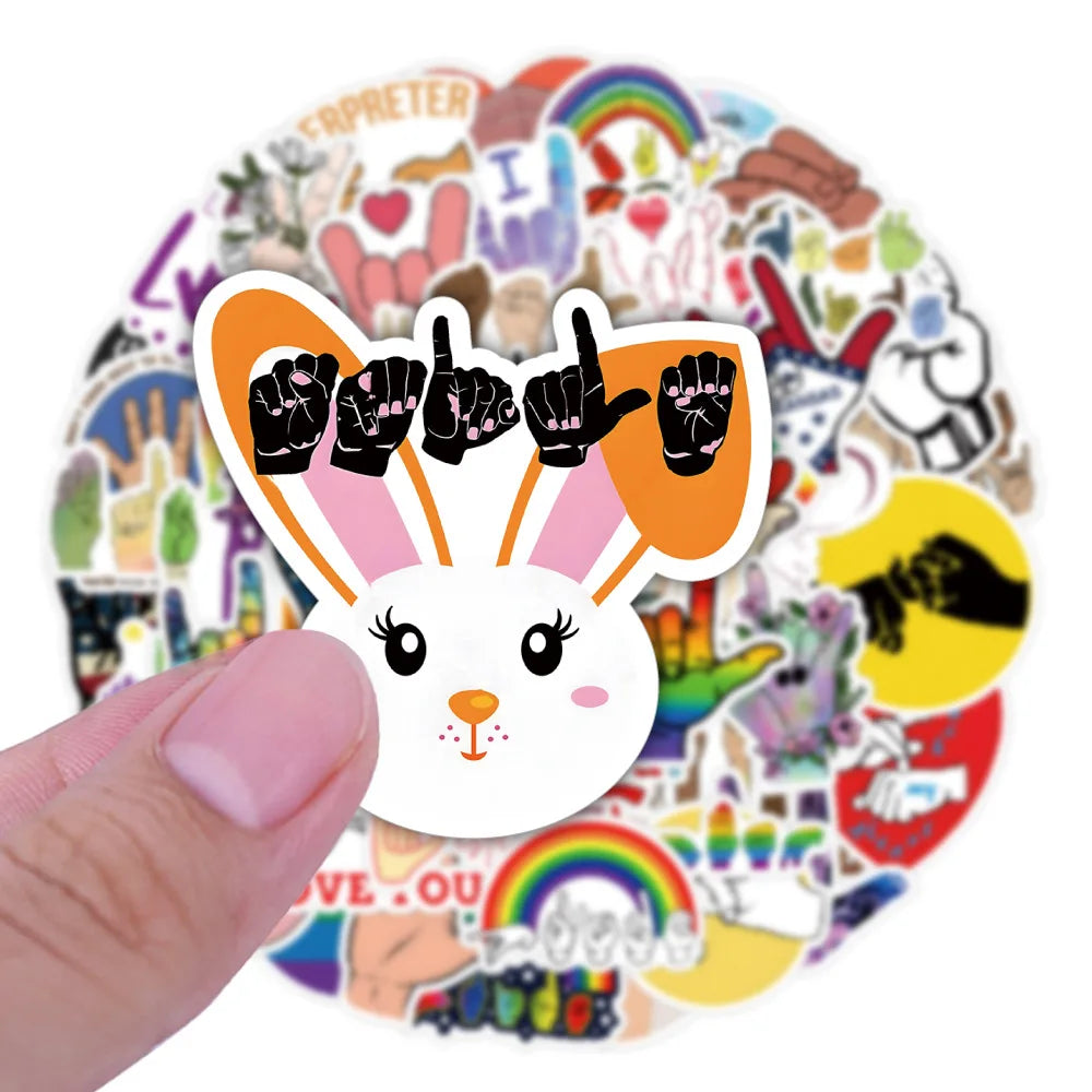 10/30/50PCS American Sign Language Finger Love Stickers Toys For Kid DIY Wateproof Suitcase Skateboard Phone Cute Cartoon Decals