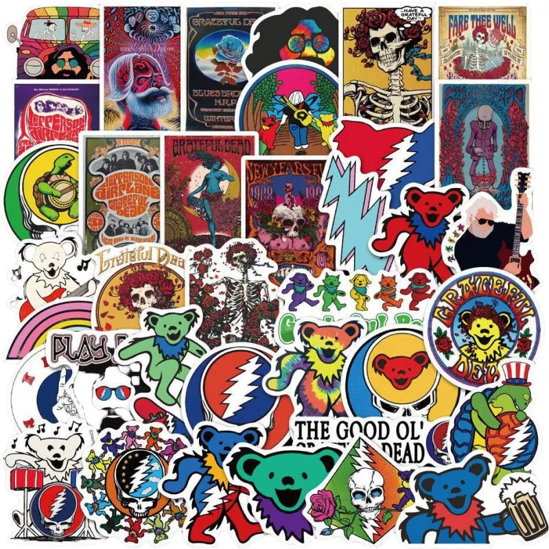 50pcs Grateful Dead Anime Stickers for Laptop, Car, Phone, Water Bottle, Scooter