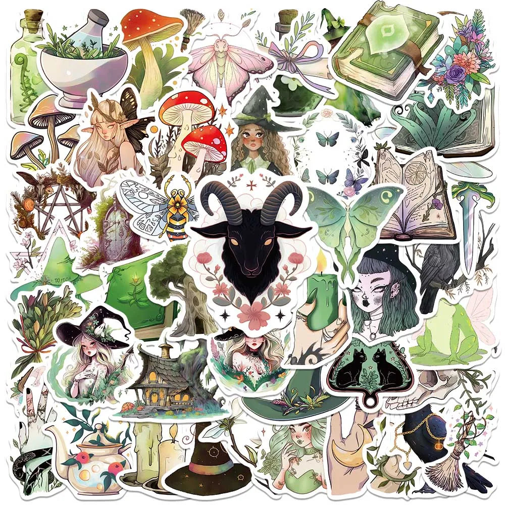 50PCS Green Witch Goth Anime Stickers Waterproof for Phone Skateboard Laptop
