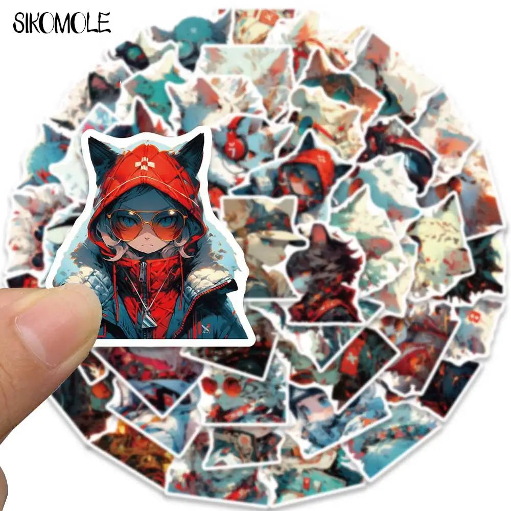 10/30/50PCS Cartoon Anime Cyberpunk Cat Anime Graffiti Stickers Kawaii DIY Travel Luggage Guitar Fridge Laptop Sticker Kid Decal