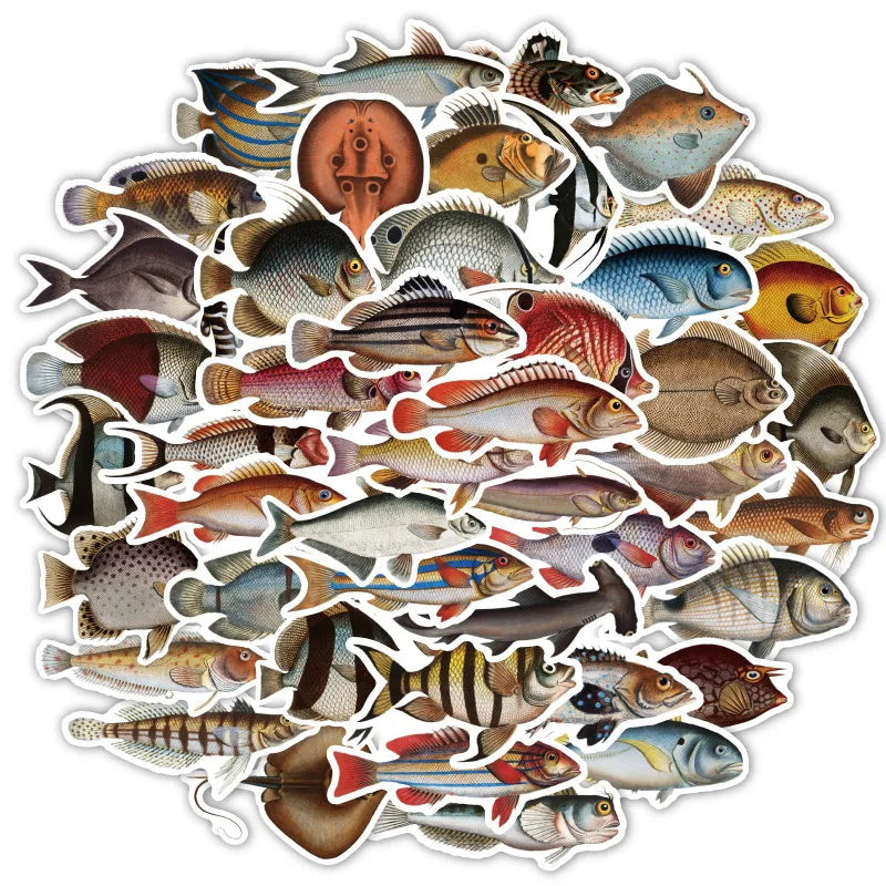 Sea Fish Stickers 10/25/50pcs Cartoon DIY Scrapbook Water Bottle Phone Laptop Guitar Decal