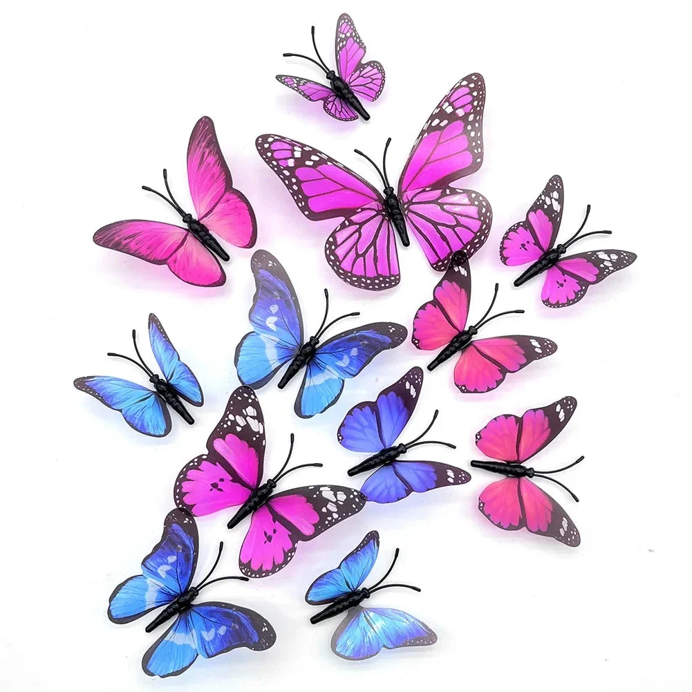 12 Blue Purple 3D Butterfly Wall Stickers Self-Adhesive Home Decor