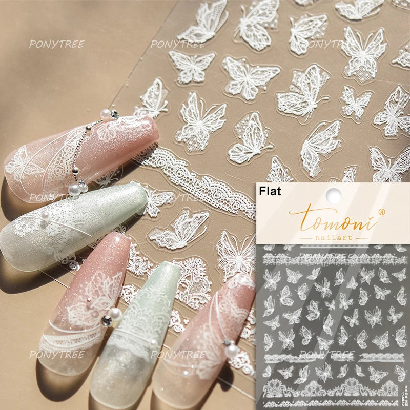 White Butterfly Lace Nail Art Stickers Snowflake Decals