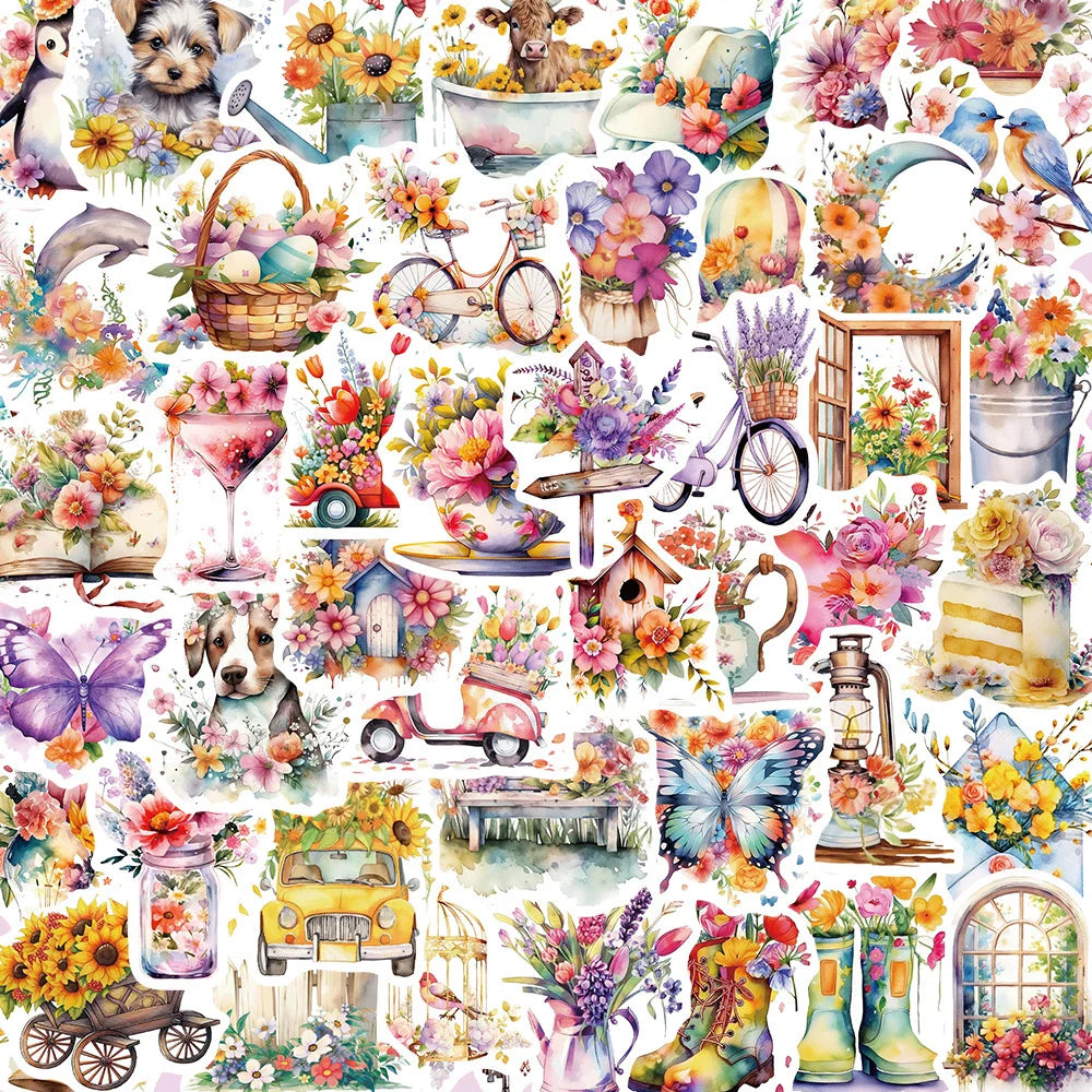 Retro Flower Cartoon Stickers - 10/30/50pcs Aesthetic Decals for Laptop, Phone, Notebook