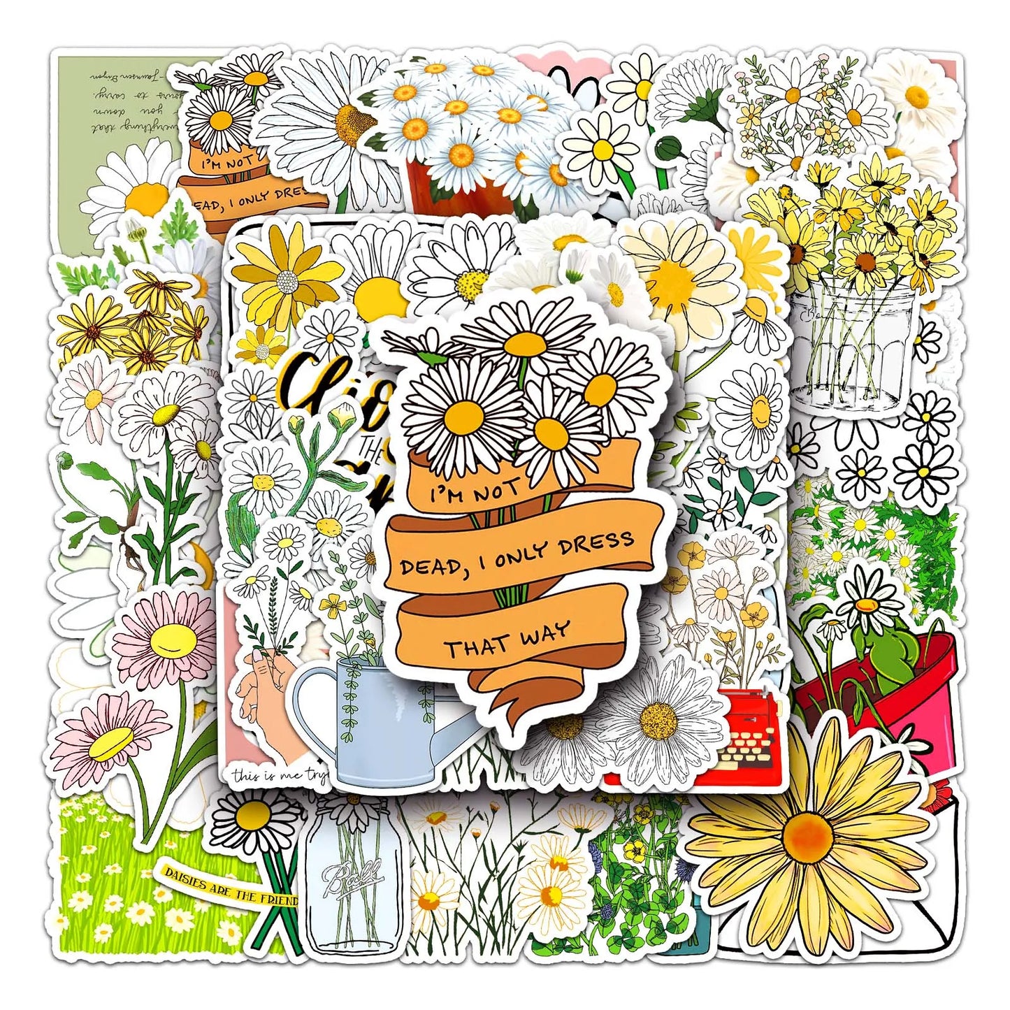 50Pcs Daisy Cartoon Waterproof Vinyl Stickers for Skateboard Snowboard
