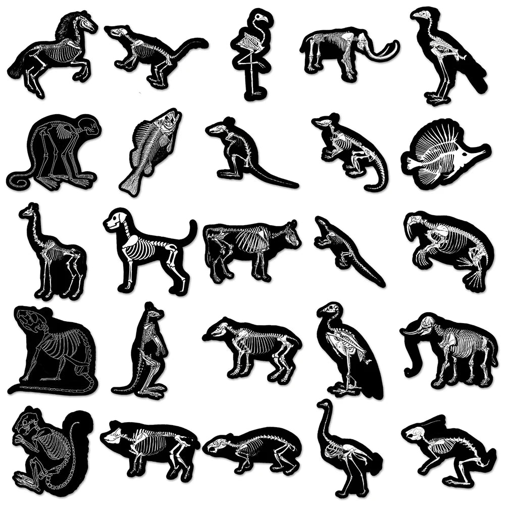 10/30/50PCS Animal Skeleton Black Stickers Cool Graffiti Toys PVC Waterproof Decoration For Phone Bike Skateboard Laptop Decals