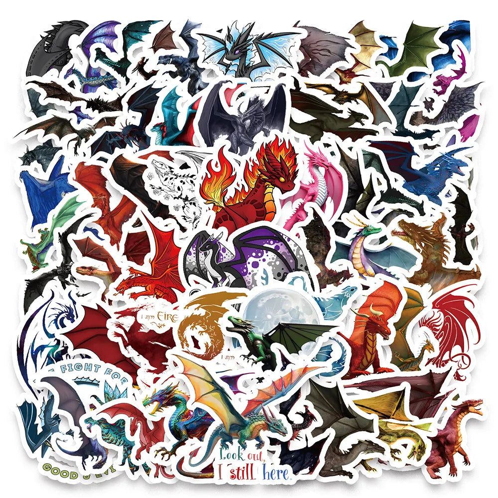 Cartoon Fire Dragon Stickers for DIY Scrapbooking, Phone, Laptop, Suitcase, Skateboard, Helmet - 10/30/60pcs