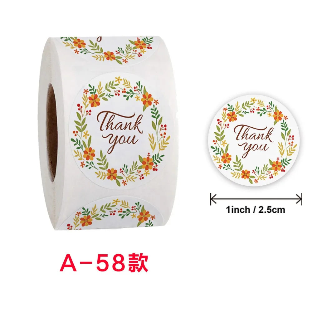 50-500pcs Labels Roll Flower Thank You Stickers 1inch Adhesive Labels Stickers for Gift Decoration Stationery Wrapping Supplies
