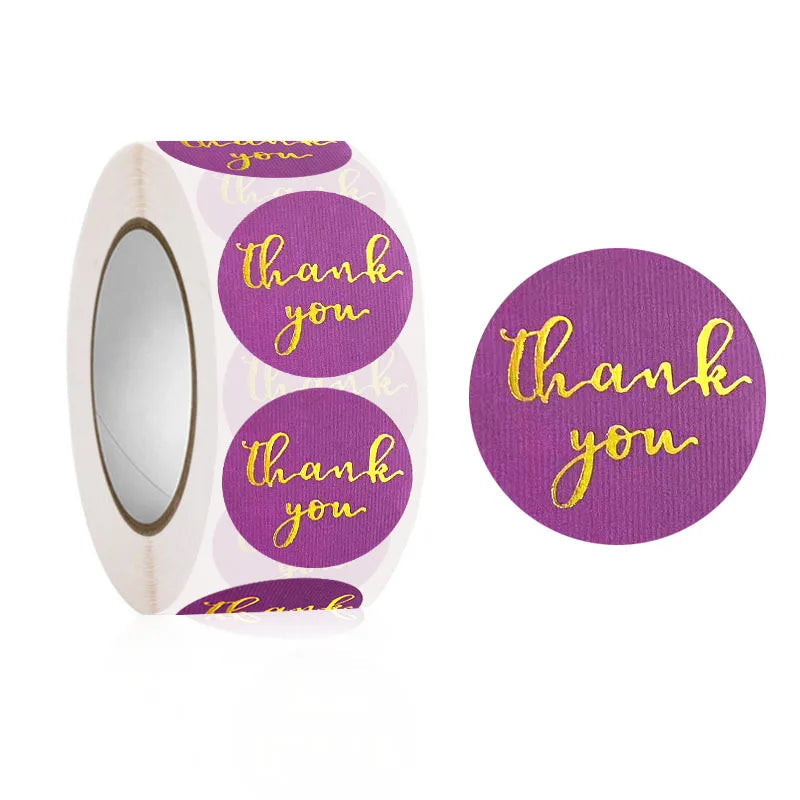 1" Black Gold Foil Thank You Stickers Roll for Wedding, Envelope, Bake Seal 100-500 Pcs
