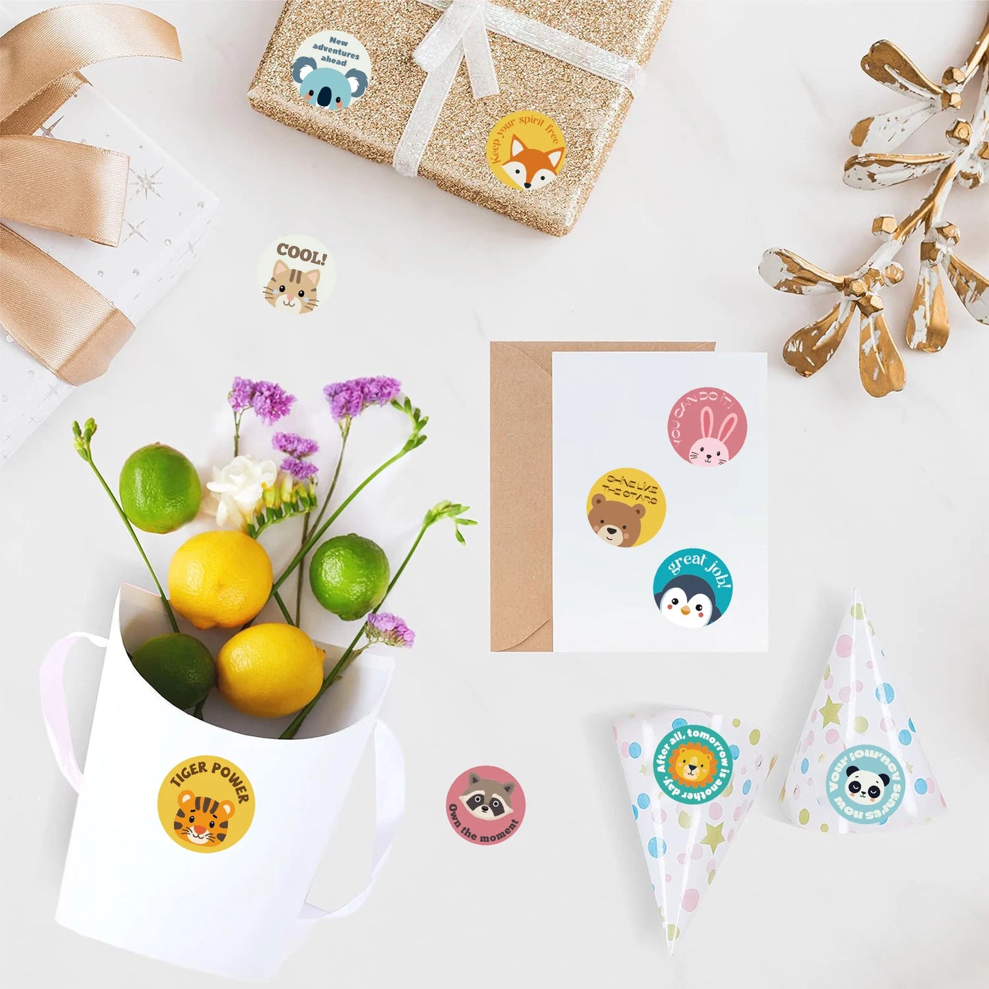 500pcs Reward Encouraging Motivational Phrases Animal Sticker Kindergarten School Students Child Teacher Cartoon Cute Sticker