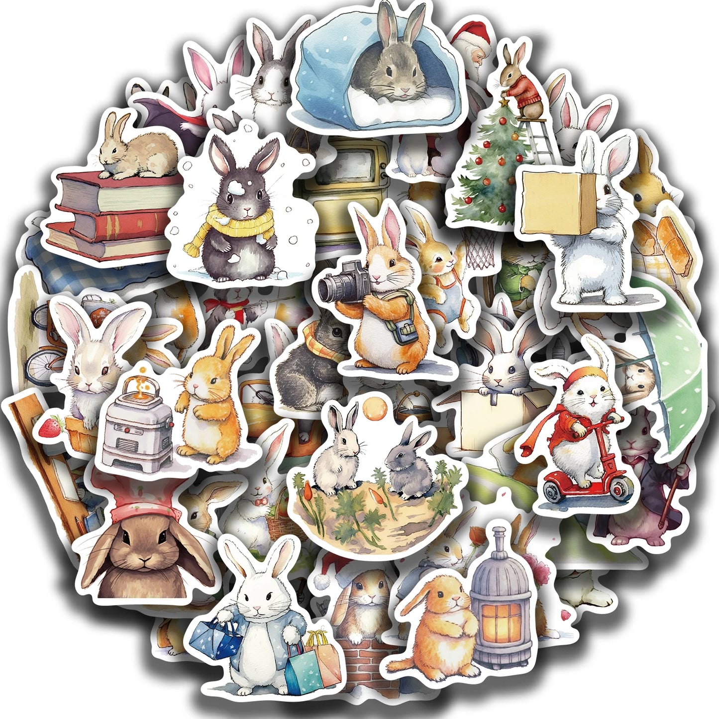 50pcs Cute Bunny Stickers: Waterproof Vinyl Decals