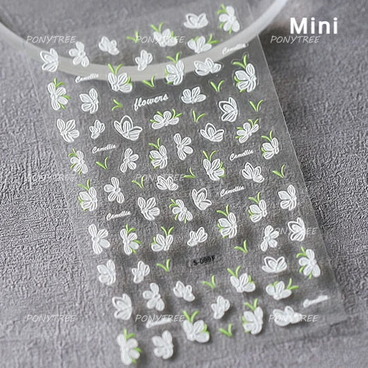 White Flower Nail Art Stickers with Rhinestones