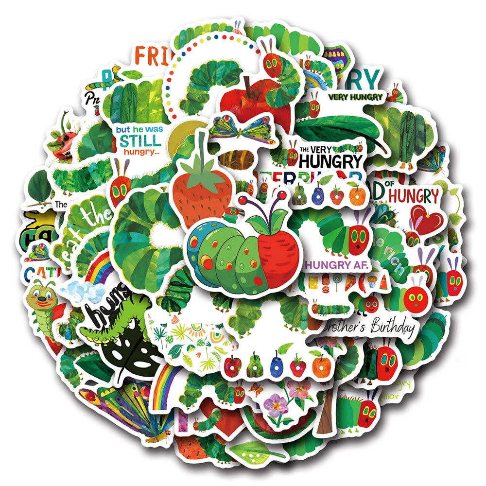 10/30/55PCS Cute The Very Hungry Caterpillar Toys Stickers For Kids DIY Stationery Phone Fridge Car Funny Cartoon Graffiti Decal
