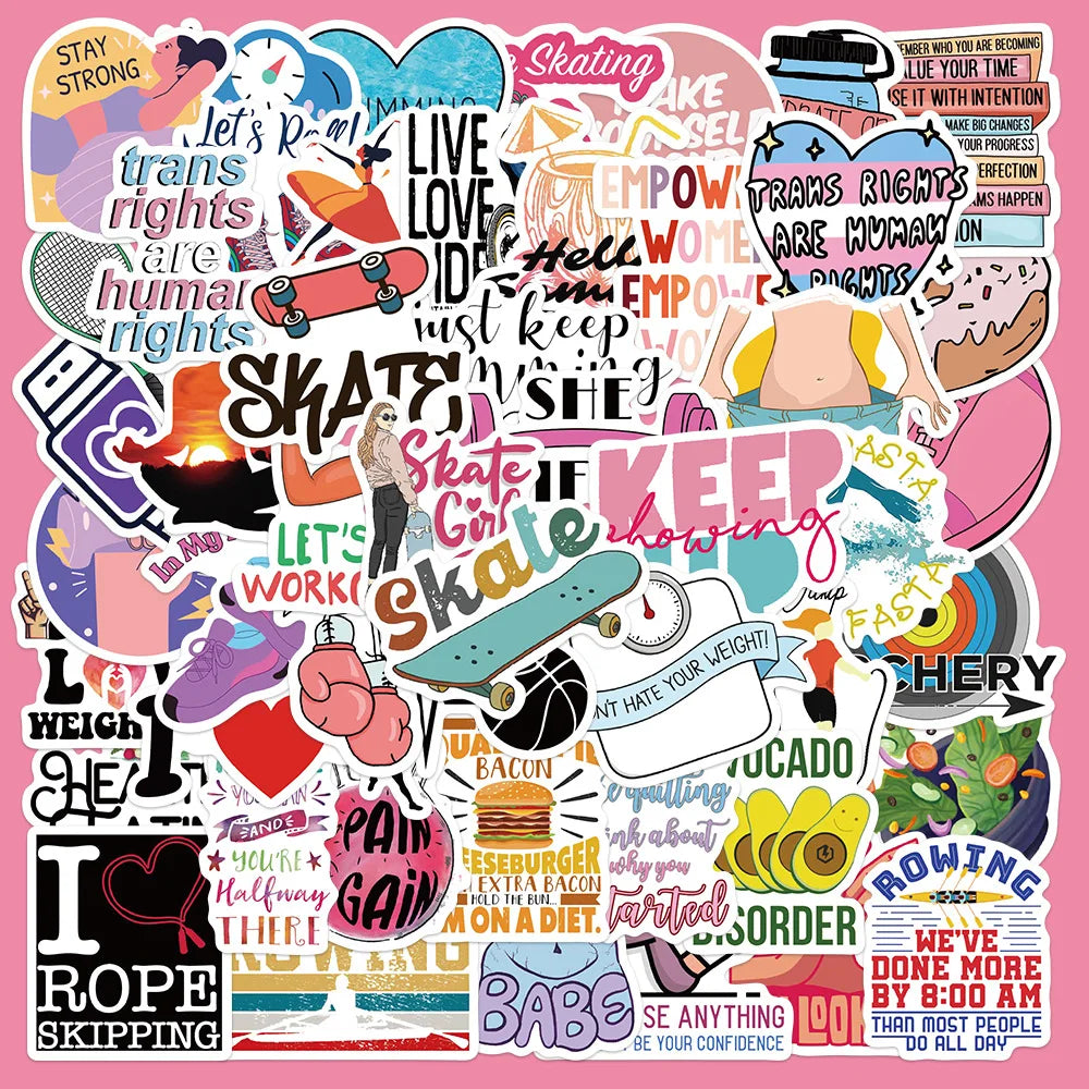 50pcs Sports Fitness Graffiti Stickers for Helmet, Wall, DIY Decoration Wholesale