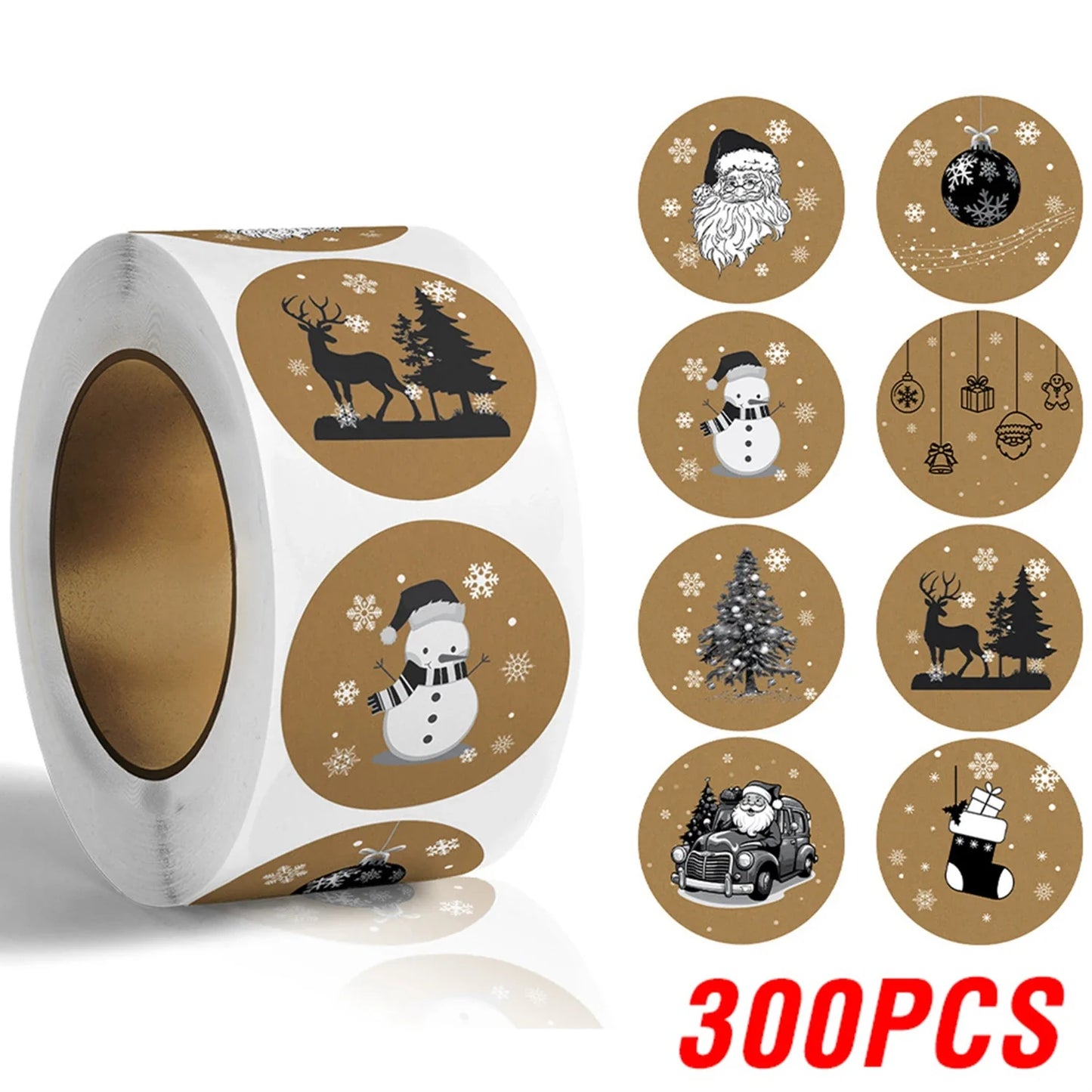 Kraft Paper Christmas Gift Stickers 100-500pcs