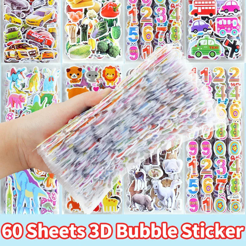 3D Puffy Stickers for Kids - 40 Sheets, Boys & Girls, Teachers, Rewards, Crafts, Scrapbooking