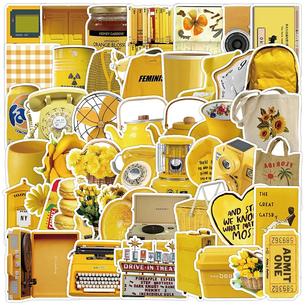 Yellow Cartoon Stickers for Phone Laptop Luggage Skateboard - 10/30/50PCS