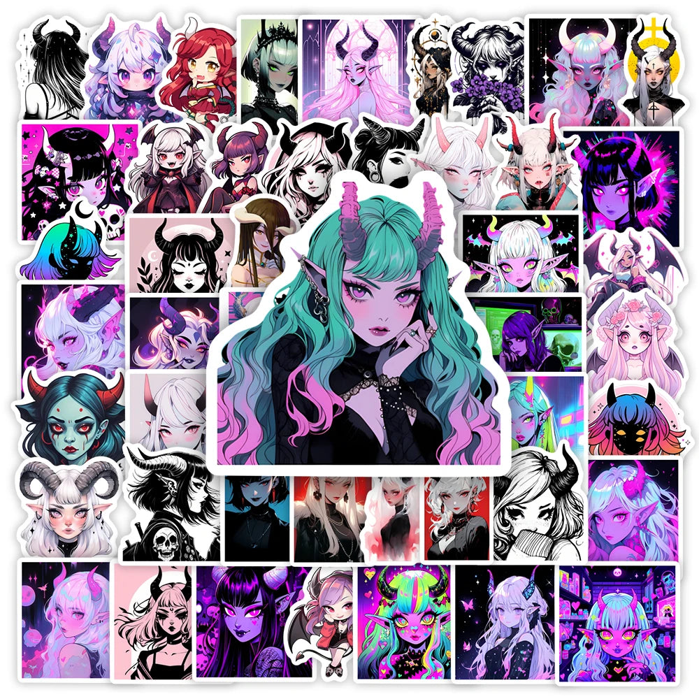 Dark Fantasy Gothic Demon Girl Stickers Wings Gift Toys Decal for Laptop Scrapbook Decorative Phone Bottles Luggage Waterproof