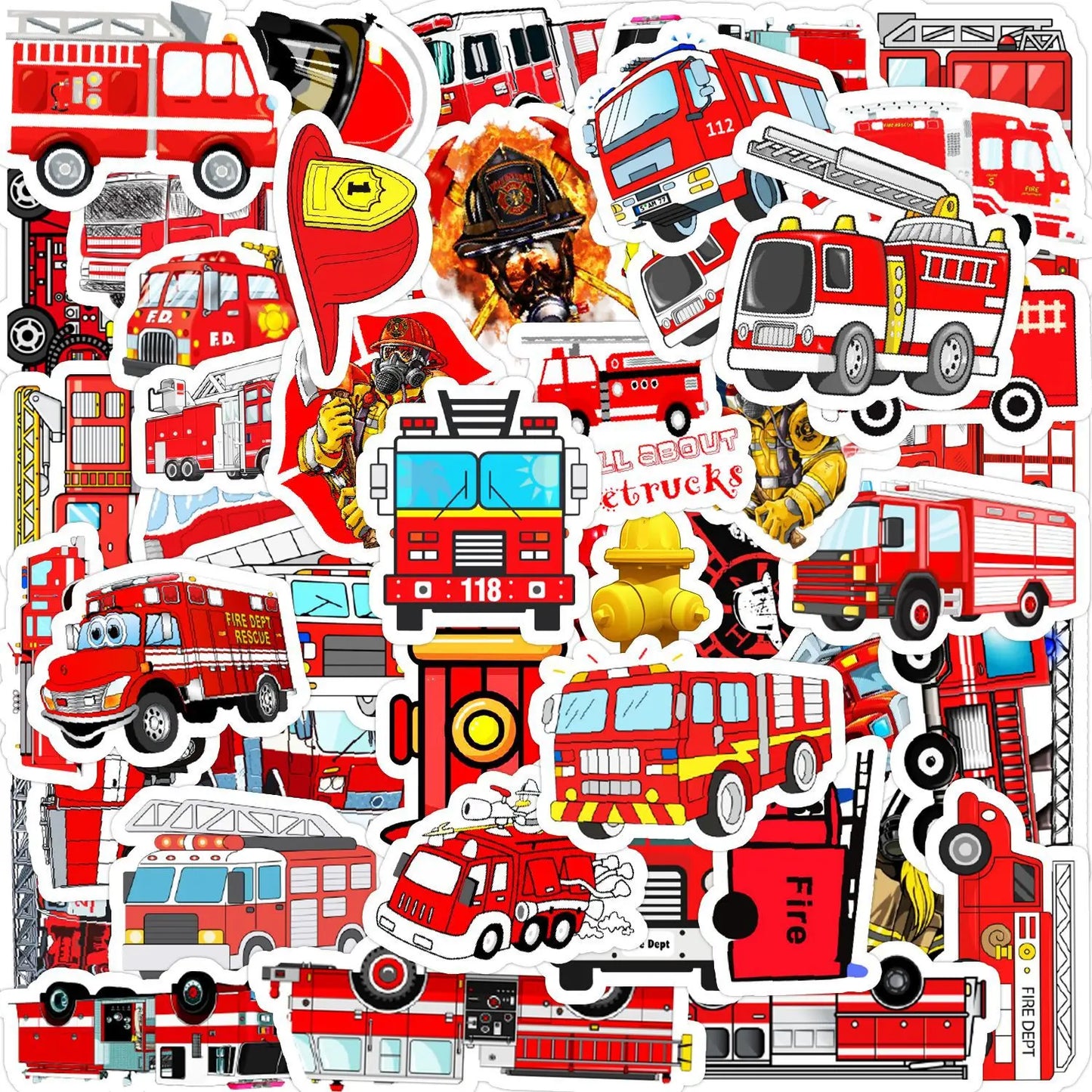 50pcs Cartoon Fire Extinguishing Graffiti Stickers for Helmet, Wall, DIY Decoration