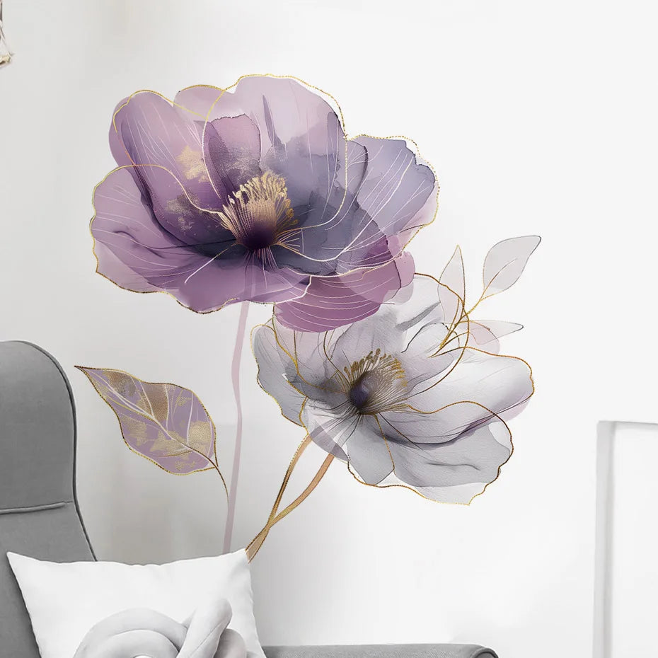 Purple Flower Wall Sticker Removable Self-adhesive Wallpaper Home Decoration