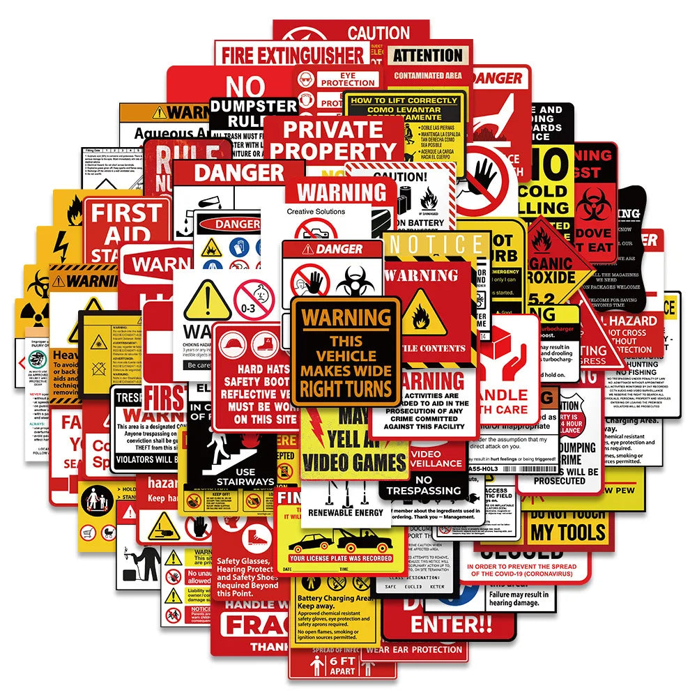 Warning Danger Stickers Decals Car Luggage Guitar Fridge Laptop DIY Graffiti Cartoon Kid Toy 10/40/75PCS