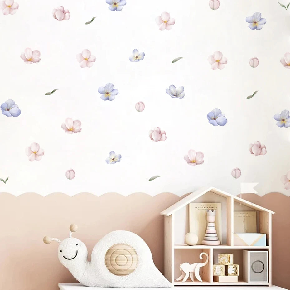 Boho Pink Watercolor Flower Wall Stickers Nursery Decals Girl Room