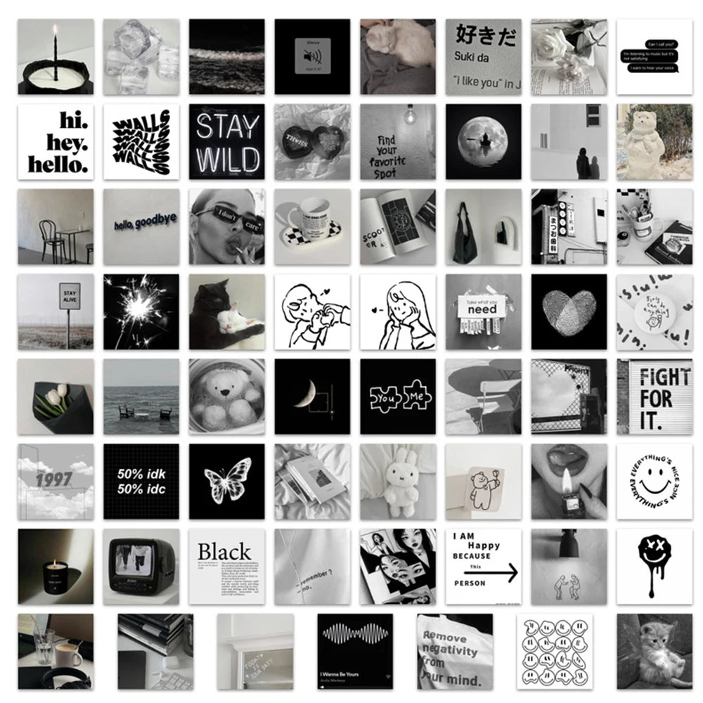 10/30/63PCS Black White Simple Stickers Aesthetics Ins Style Decals DIY Phone Motorcycle Laptop Notebook Car Sticker Kids Toy
