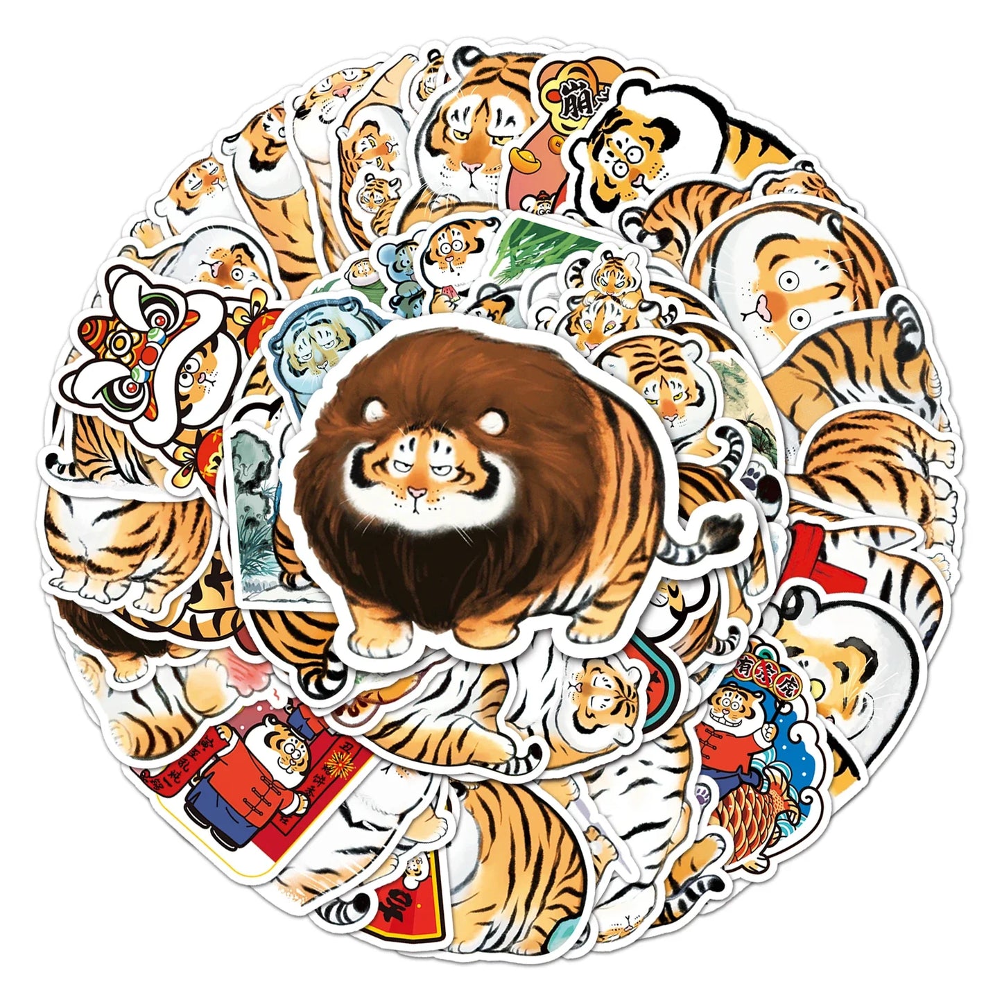 50Pcs Tiger Cartoon Waterproof Vinyl Stickers for Skateboard Snowboard