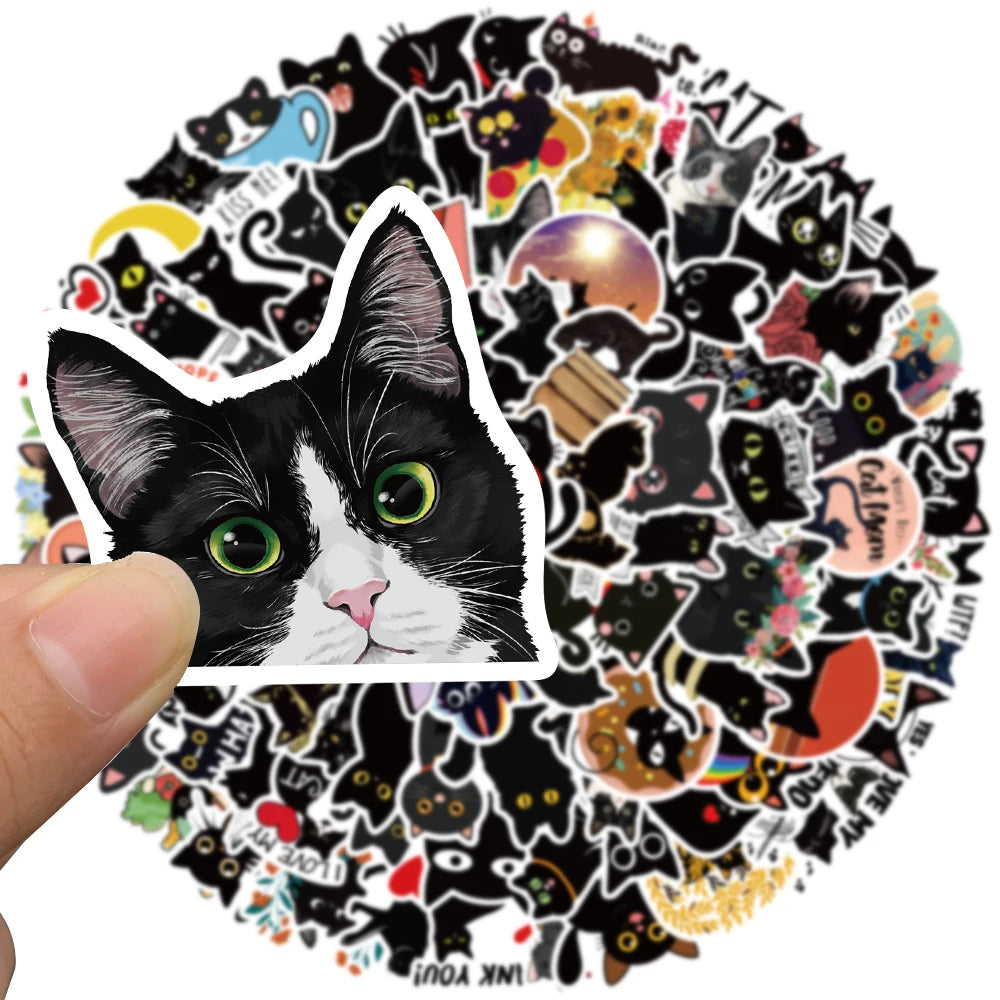 50/100pcs Cute Cartoon Black Cat Animal Stickers For Kids Waterproof Graffiti Phone Guitar Water Bottle Laptop Decals
