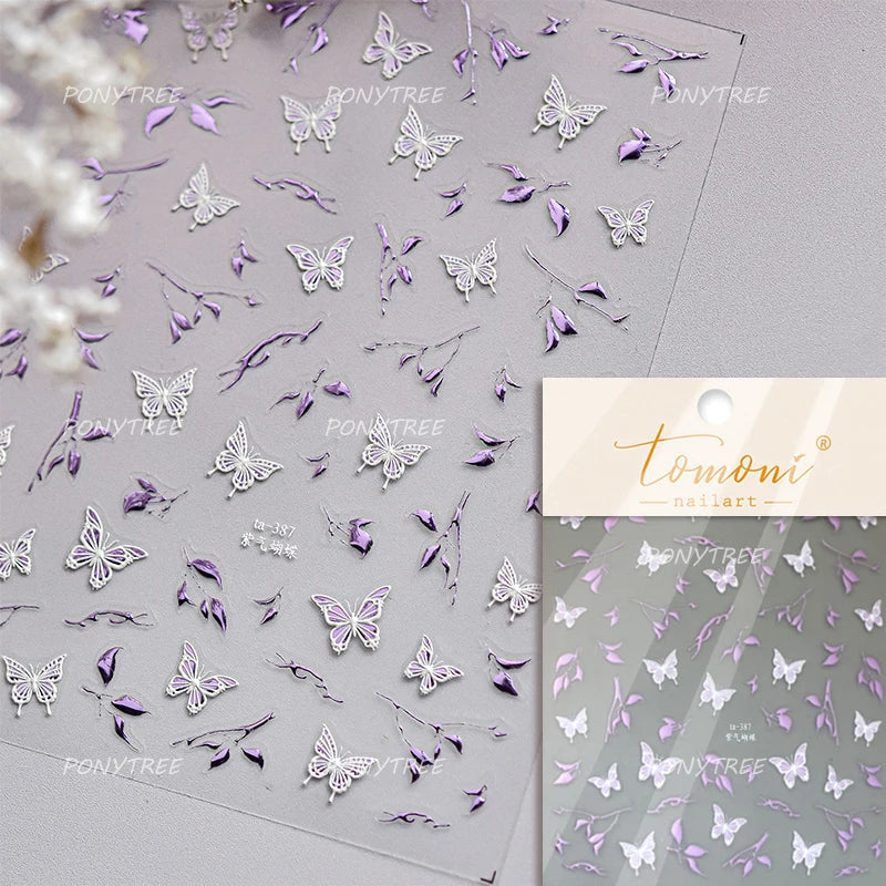 Butterfly Pearl Flower 5D Nail Art Stickers Decals