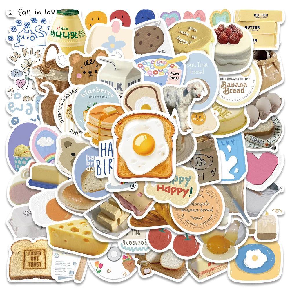 63PCS Kawaii Bread Cake Stickers for Phone, Guitar, Luggage, Skateboard, Fridge, Motorcycle