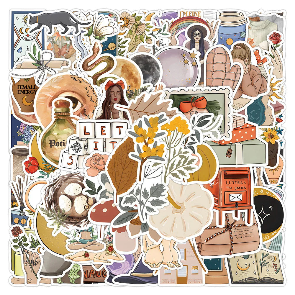 Retro Flower Graffiti Stickers Vintage Waterproof Decals for Laptop Guitar Notebook 10/30/50/100pcs