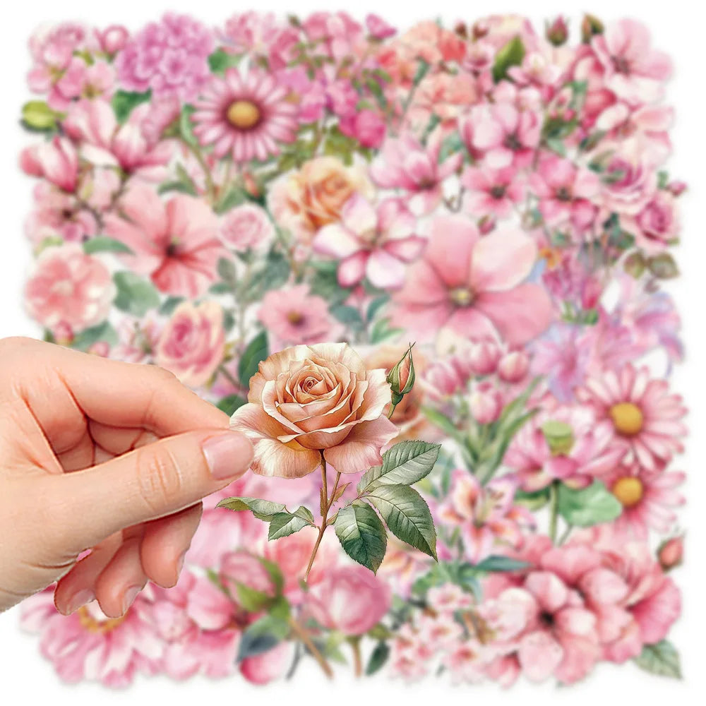 Pink Flower Cartoon Stickers Set - DIY Scrapbook, Laptop, Guitar, Car, Bike Decals
