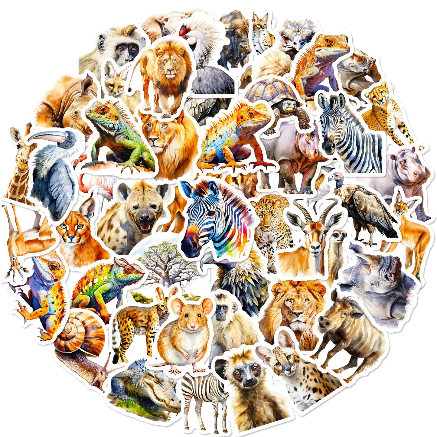 African Animal Stickers: Lion, Leopard, Crocodile Decals for Laptop, Guitar, Bike, Skateboard (10/30/50PCS)