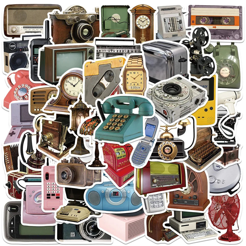 Vintage Electronics Stickers Retro Phone Clock Decals DIY Notebook Fridge Laptop Bike Car Toy