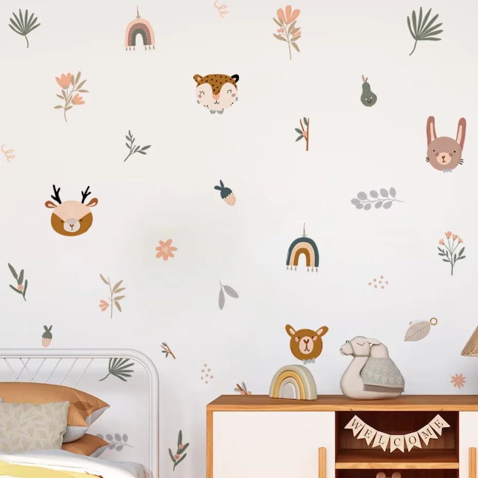 Boho Cartoon Flower Animal Nursery Wall Stickers Decor