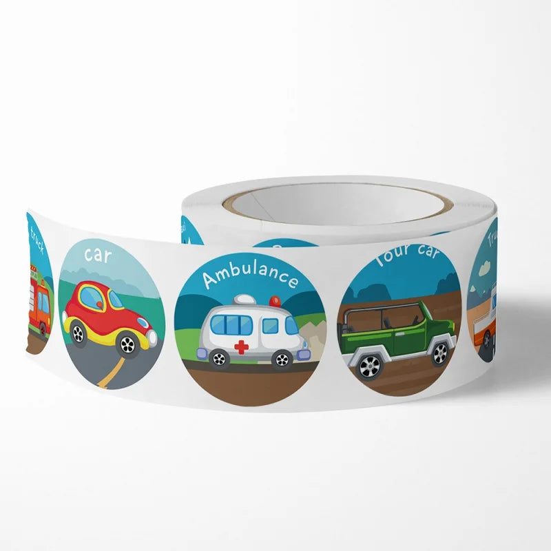 500pcs Vehicle Thank You Stickers Cute Cartoon Ambulance Taxi Teacher Reward Sticker for Kids Birthday Party Seal Labels
