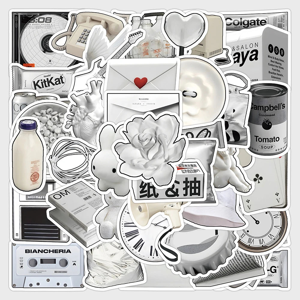 Cartoon White Stickers Set: Waterproof DIY Skateboard Phone Laptop Fridge Wall Decals