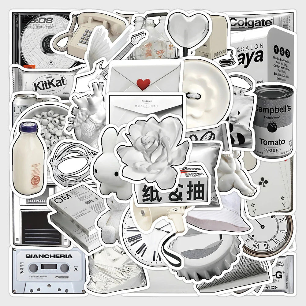 Cartoon White Stickers Set: Waterproof DIY Skateboard Phone Laptop Fridge Wall Decals