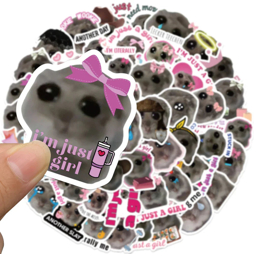 56pcs Sad Hamster Stickers Cute Cartoon Animal Water Bottle Sticker Luggage Laptop Guitar Phone Diary Waterproof Vinyl Decals