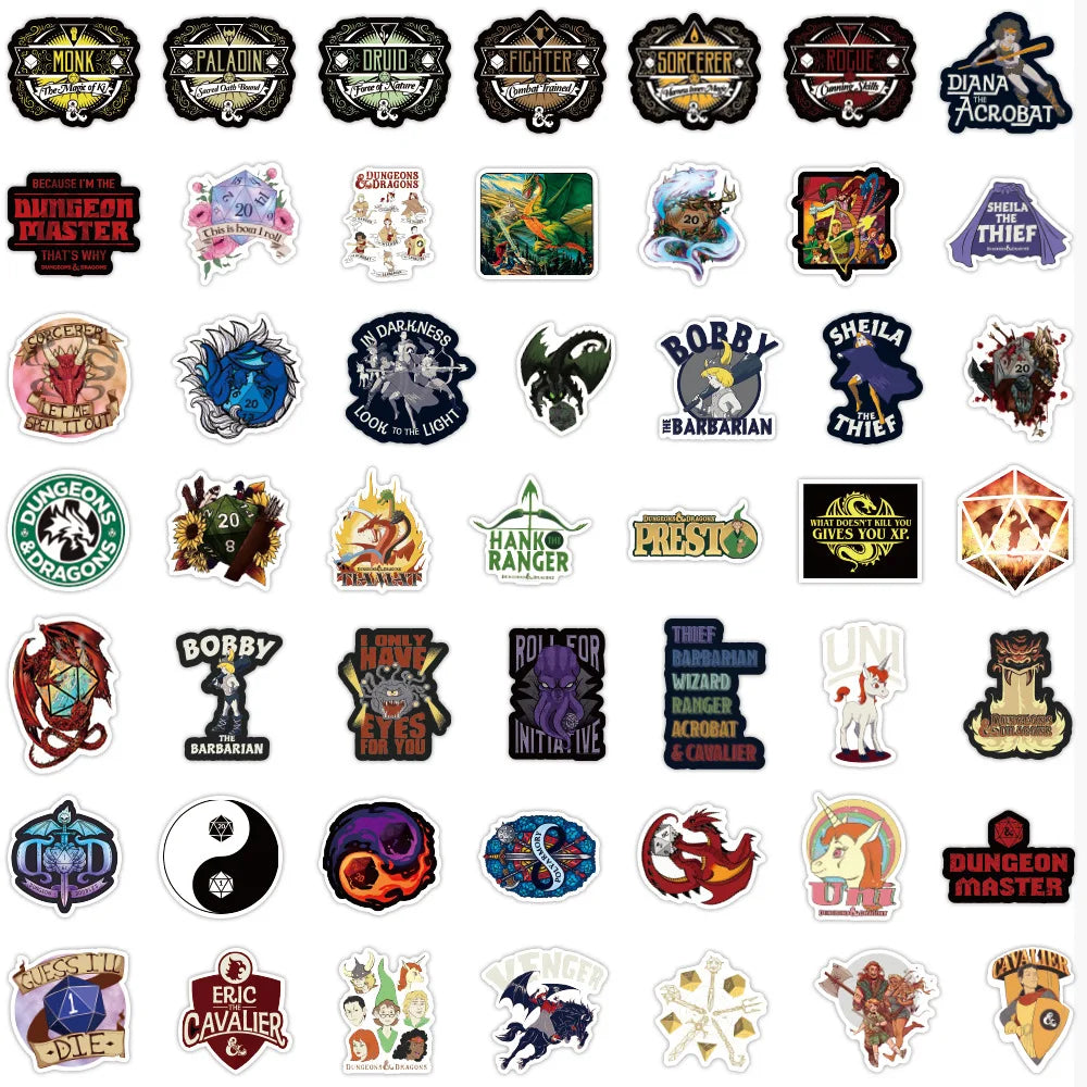 50/100PCS Dungeons and Dragons Stickers Waterproof PVC Skateboard Luggage Motorcycle Guitar Kid Boy Vsco Sticker