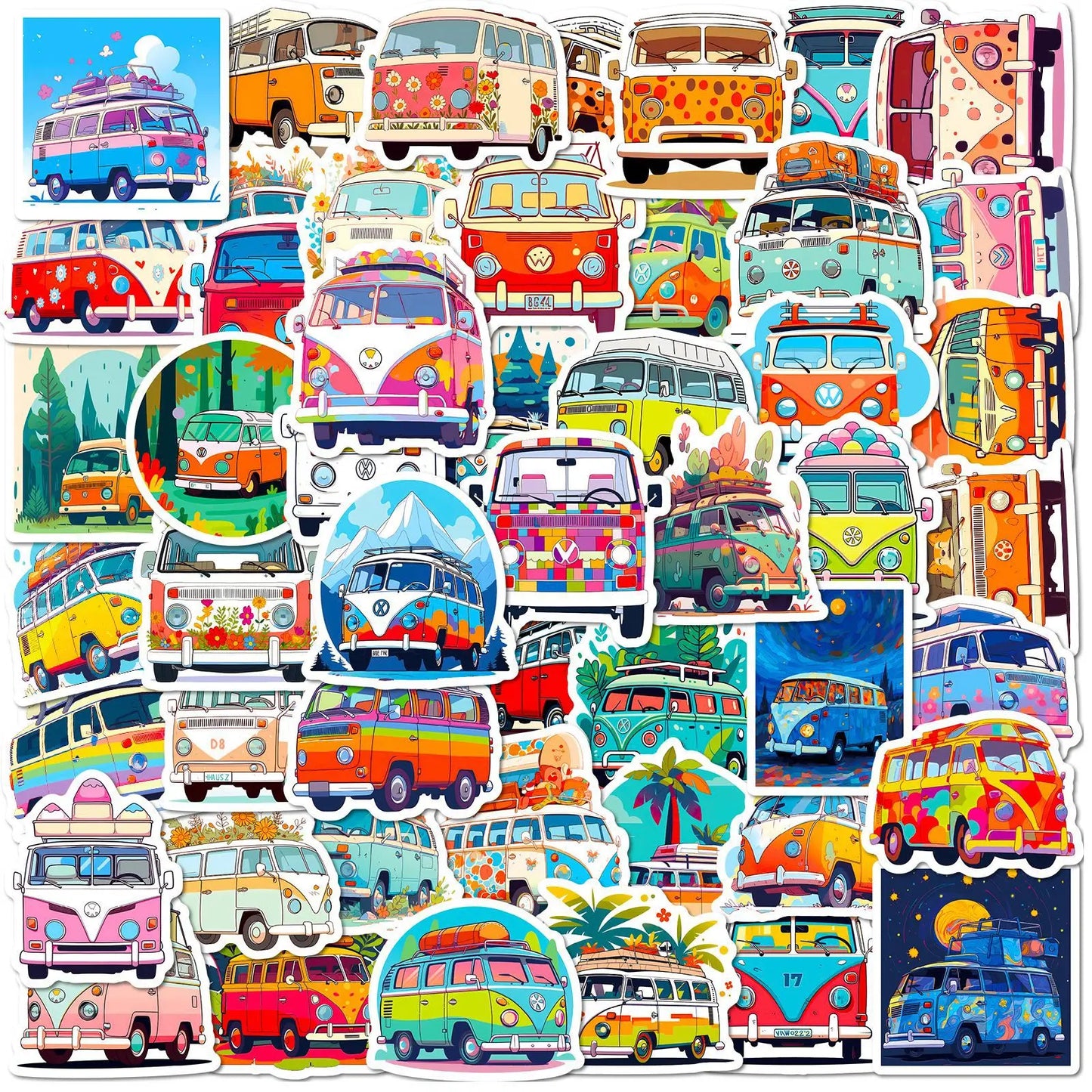Cartoon Bus Graffiti Stickers for DIY Scrapbook, Water Bottle, Phone, Laptop - 10/25/50pcs