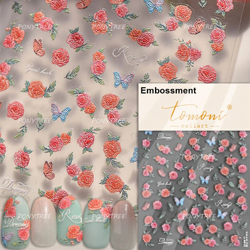 Pink Flower Hairpin & Nail Art Stickers with Pearls