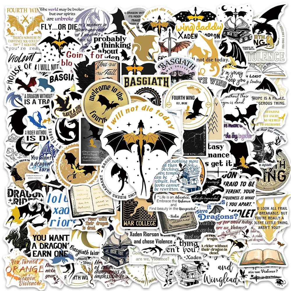 Fourth Wing Dragon Stickers 50/100PCS Waterproof Laptop Luggage Decoration