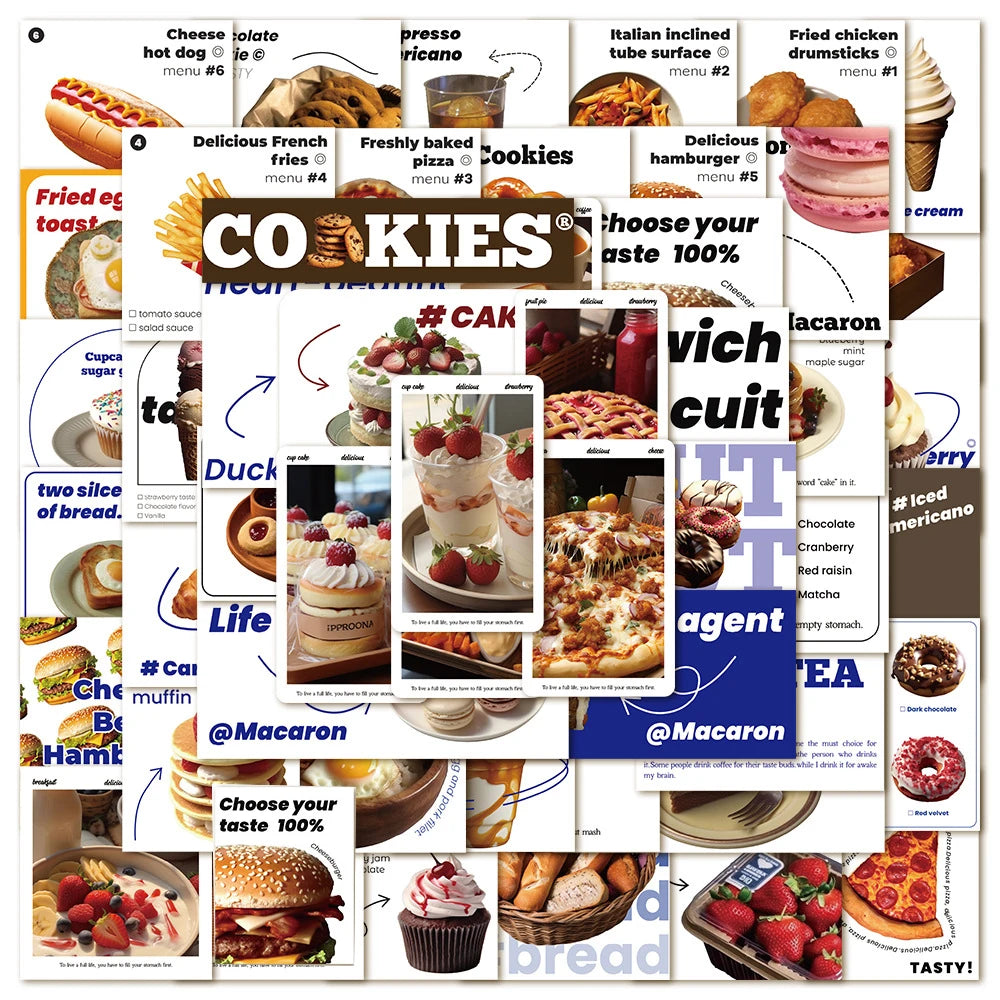 Cartoon Food Stickers Pack - Laptop, Suitcase, Phone, Notebook, Diary Decor