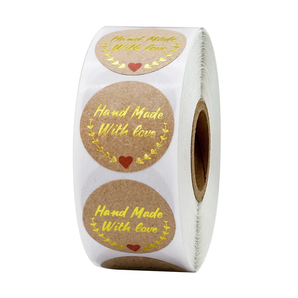100-500pcs Handmade With Love Stickers 25mm Brown Wedding Stickers For Party Favors Decoration Envelope Seals Stationery