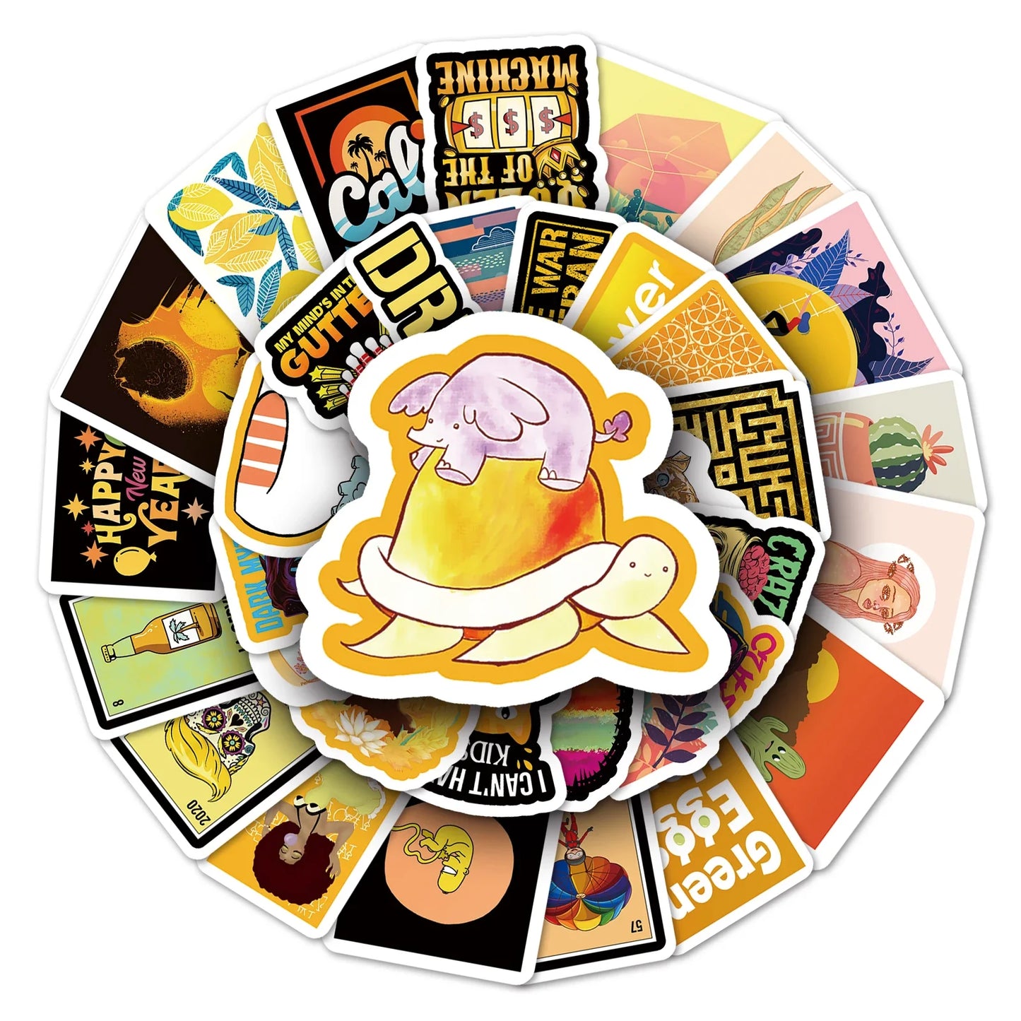 50Pcs Yellow Cartoon Waterproof Vinyl Stickers for Skateboard Snowboard